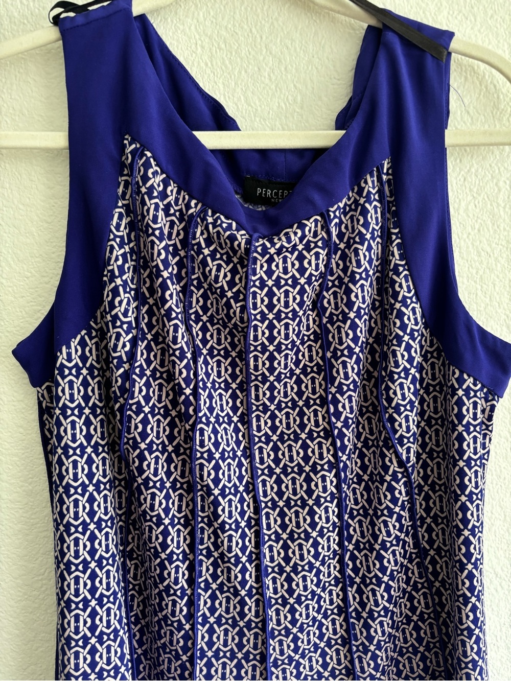 Perceptions Royal Blue and White Geometric Print Sleeveless Top